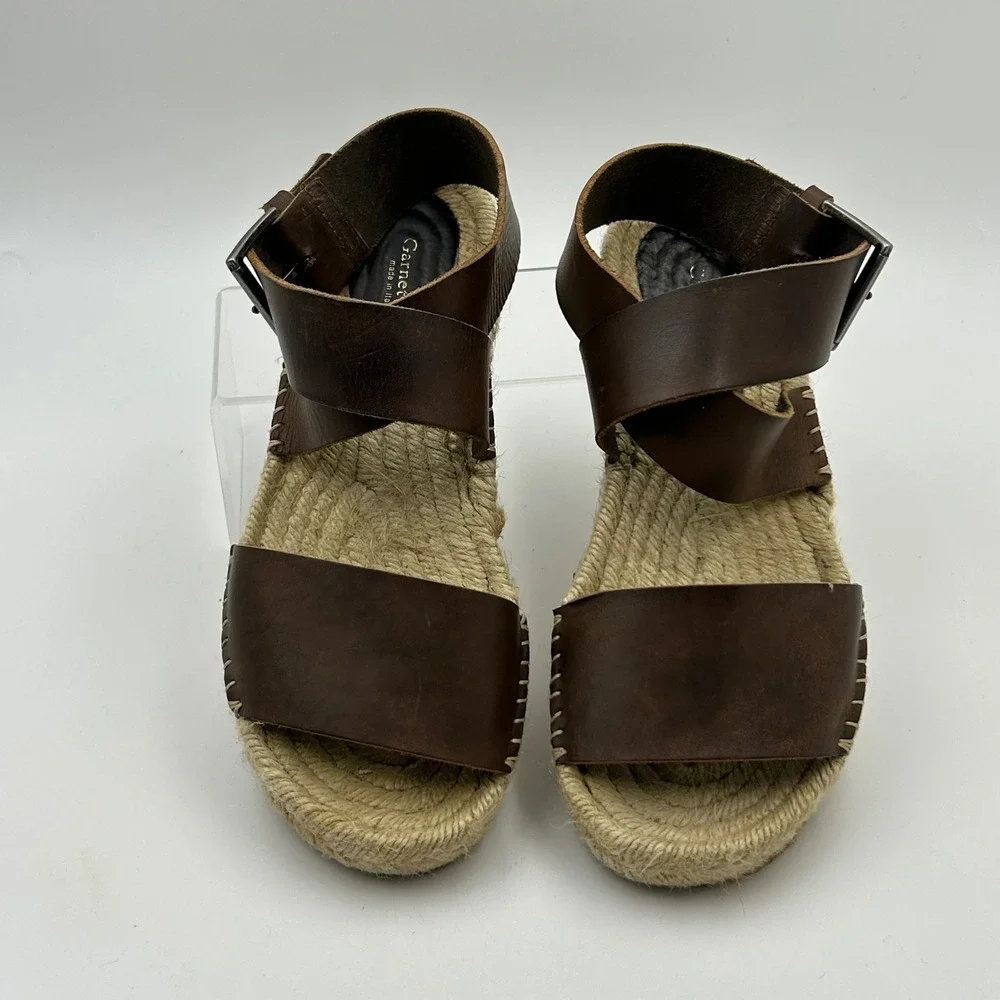 New Garnet Hill Espadrille Sandals Women 39 Brown Leather Ankle Strap Boho Italy